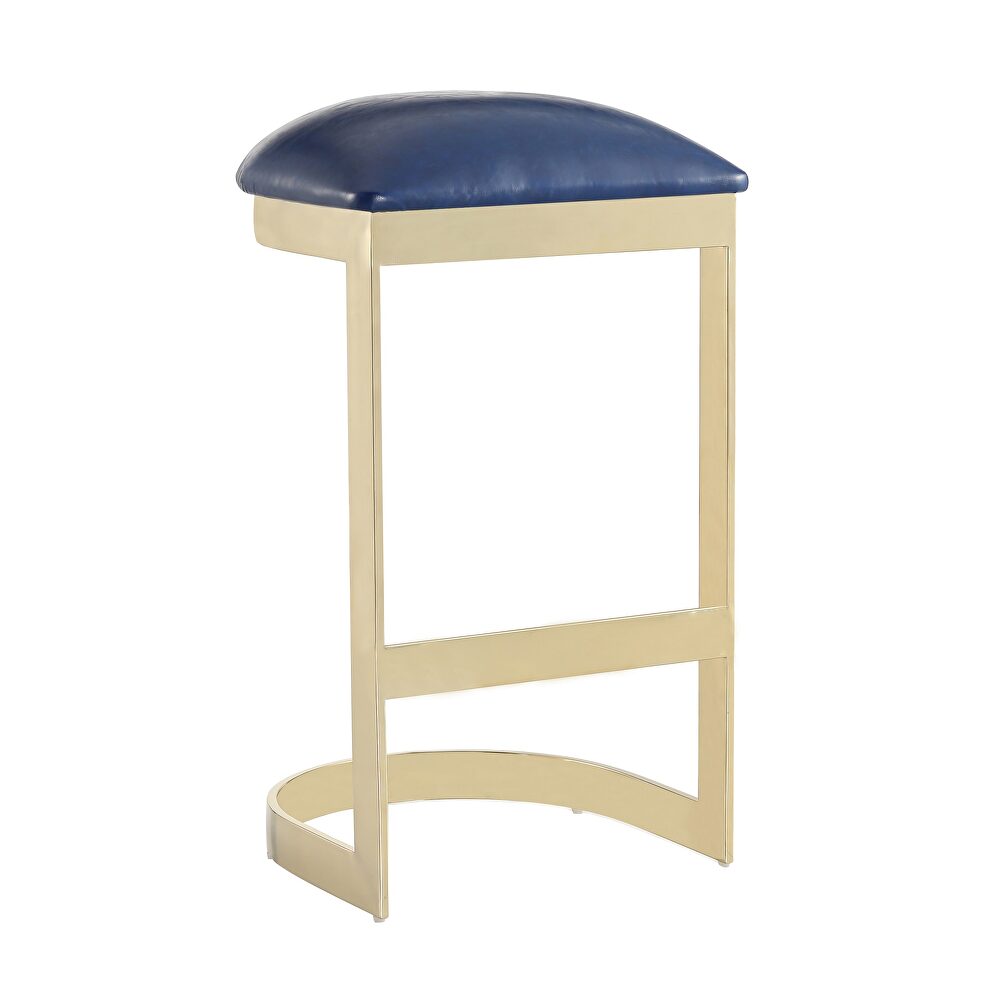 Blue and polished brass stainless steel bar stool by Manhattan Comfort