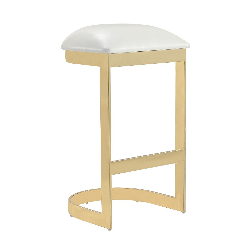 White and polished brass stainless steel bar stool by Manhattan Comfort