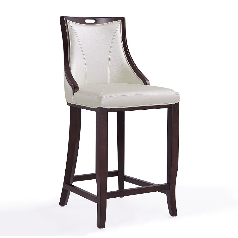 Pearl white and walnut beech wood bar stool by Manhattan Comfort
