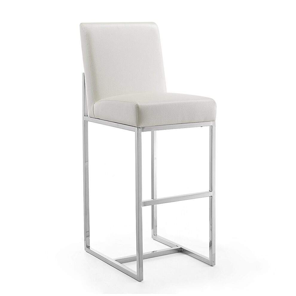 Pearl white and polished chrome stainless steel bar stool by Manhattan Comfort