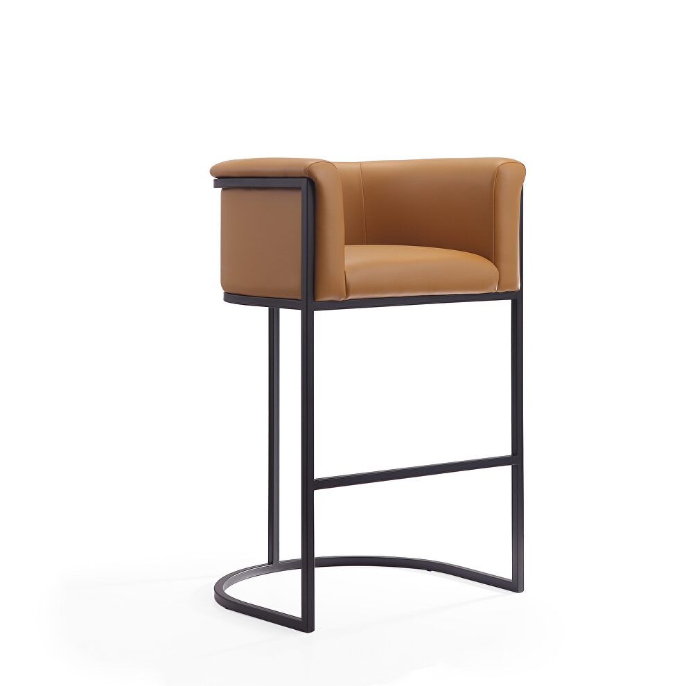 Camel and black metal barstool by Manhattan Comfort