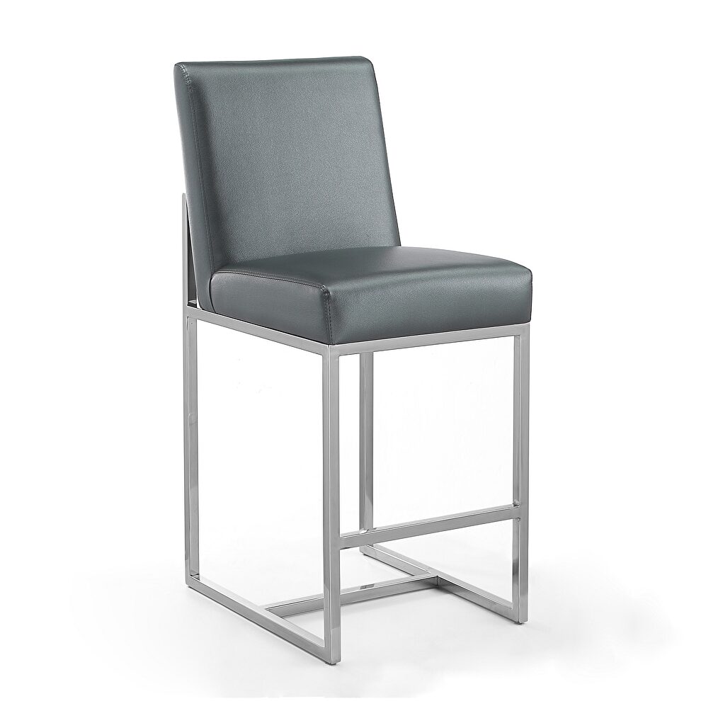 Graphite and polished chrome stainless steel counter height bar stool by Manhattan Comfort