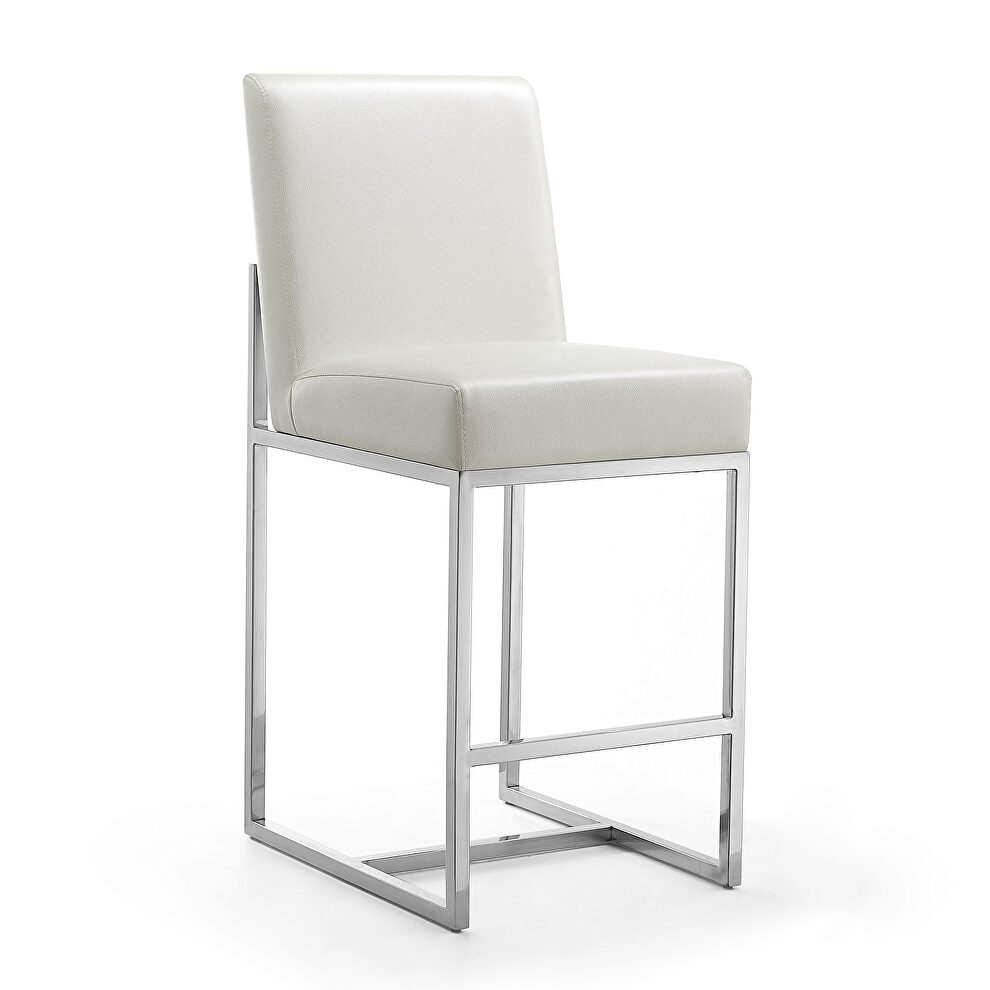 Pearl white and polished chrome stainless steel counter height bar stool by Manhattan Comfort