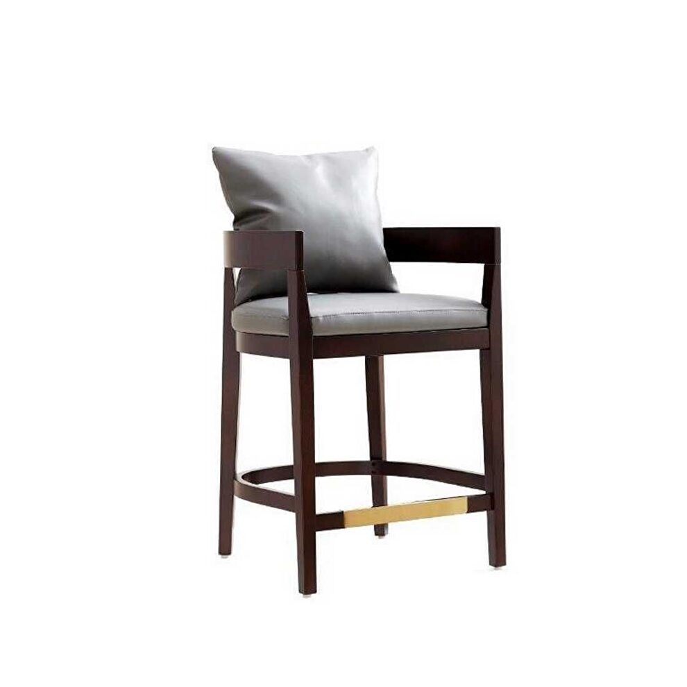 Gray and dark walnut beech wood counter height bar stool by Manhattan Comfort