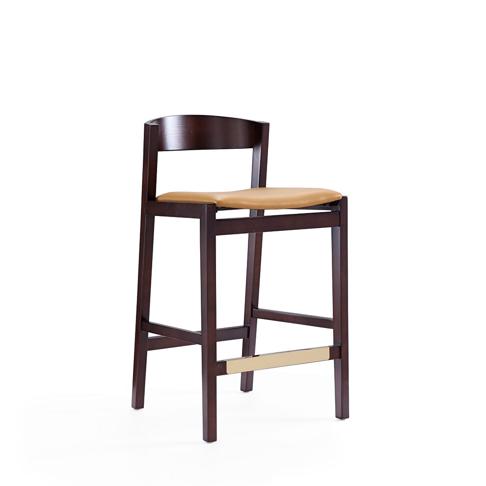 Camel and dark walnut beech wood counter height bar stool by Manhattan Comfort
