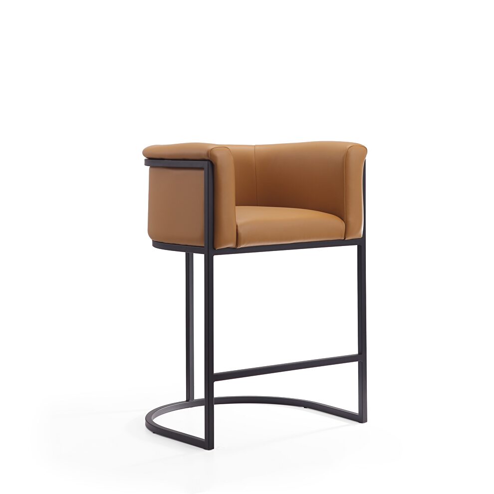 Camel and black metal counter height bar stool by Manhattan Comfort