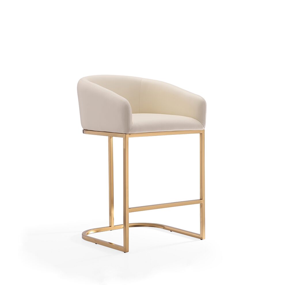 Cream and titanium gold stainless steel counter height bar stool by Manhattan Comfort