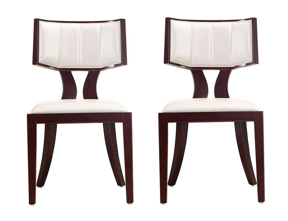 Pearl white and walnut faux leather dining chair (set of two) by Manhattan Comfort