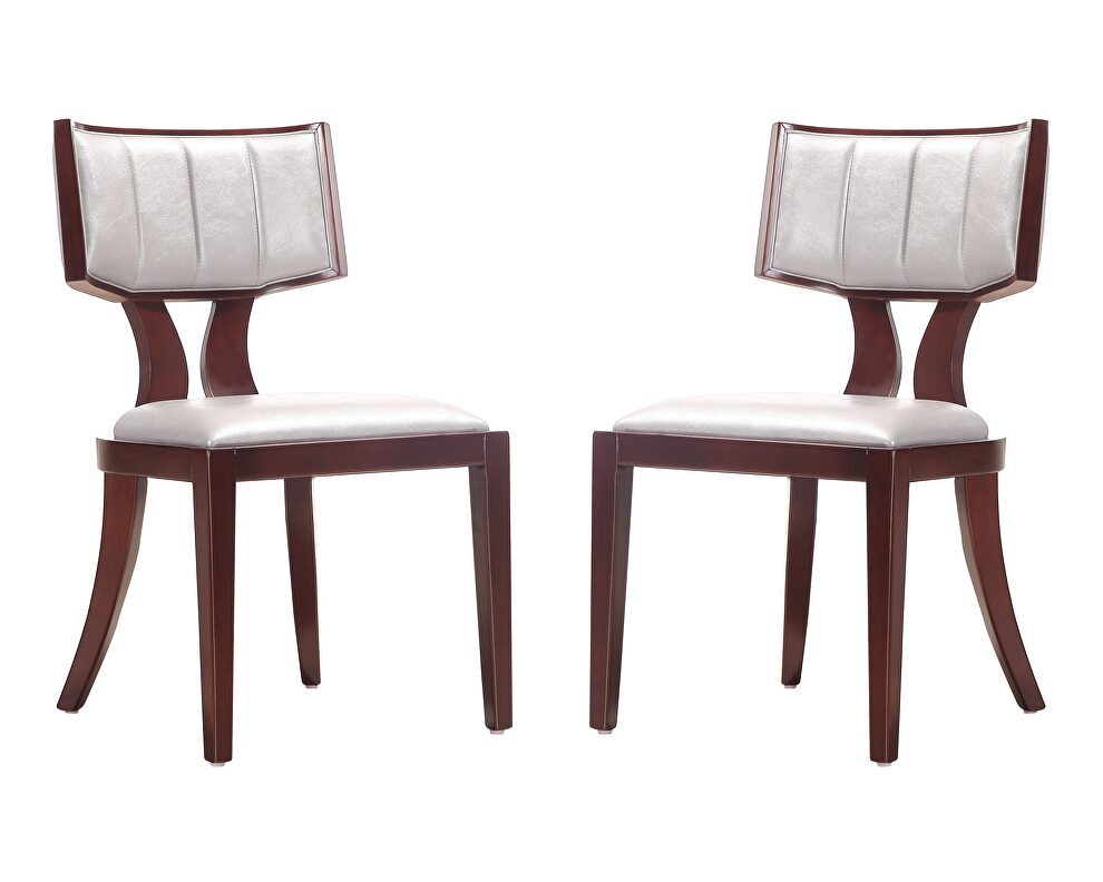Silver and walnut faux leather dining chair (set of two) by Manhattan Comfort