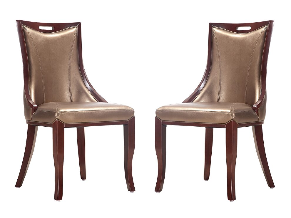 Bronze and walnut faux leather dining chair (set of two) by Manhattan Comfort