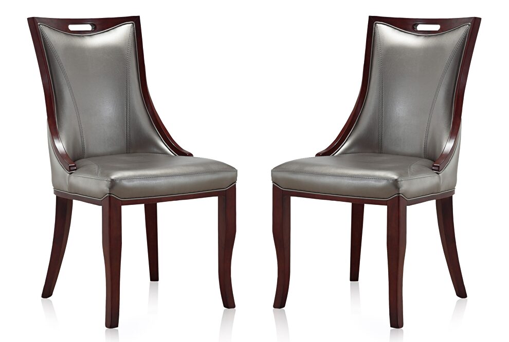 Silver and walnut faux leather dining chair (set of two) by Manhattan Comfort