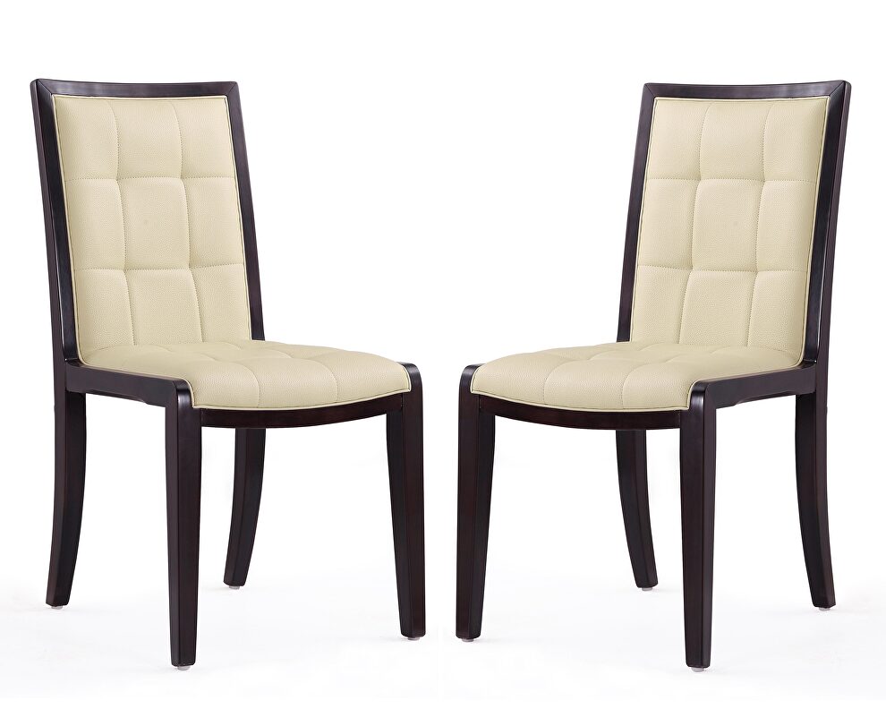 Cream and walnut faux leather dining chairs (set of two) by Manhattan Comfort