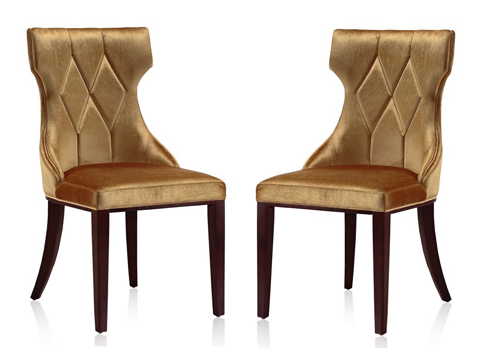 Antique gold and walnut velvet dining chair (set of two) by Manhattan Comfort