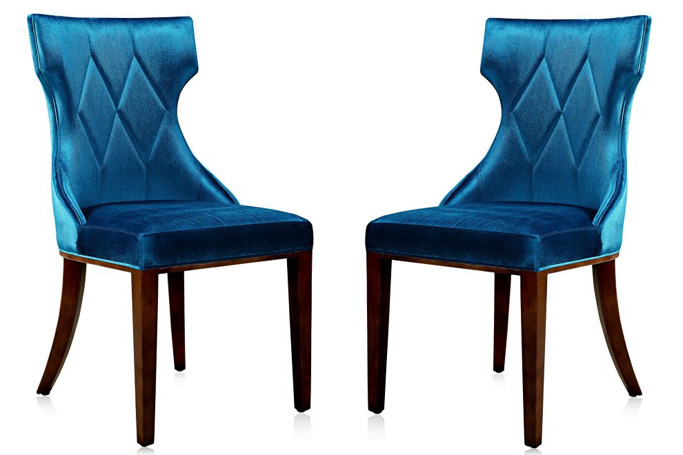 Cobalt blue and walnut velvet dining chair (set of two) by Manhattan Comfort