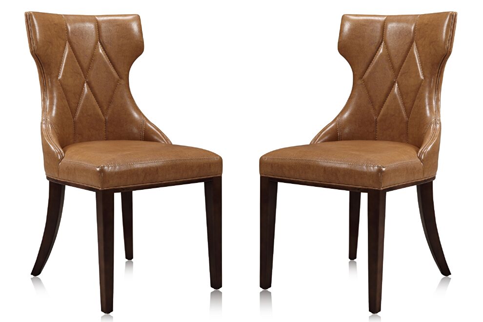 Saddle and walnut faux leather dining chair (set of two) by Manhattan Comfort
