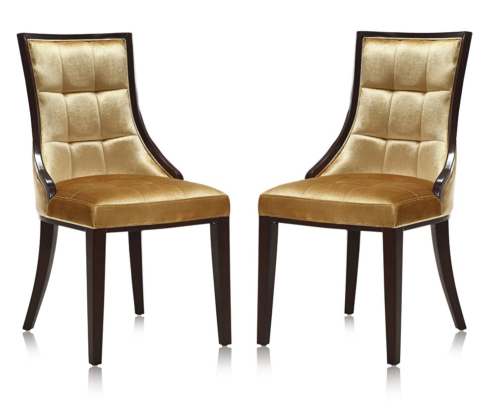 Antique gold and walnut velvet dining chair (set of two) by Manhattan Comfort