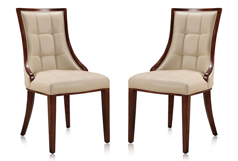 Cream and walnut faux leather dining chair (set of two) by Manhattan Comfort