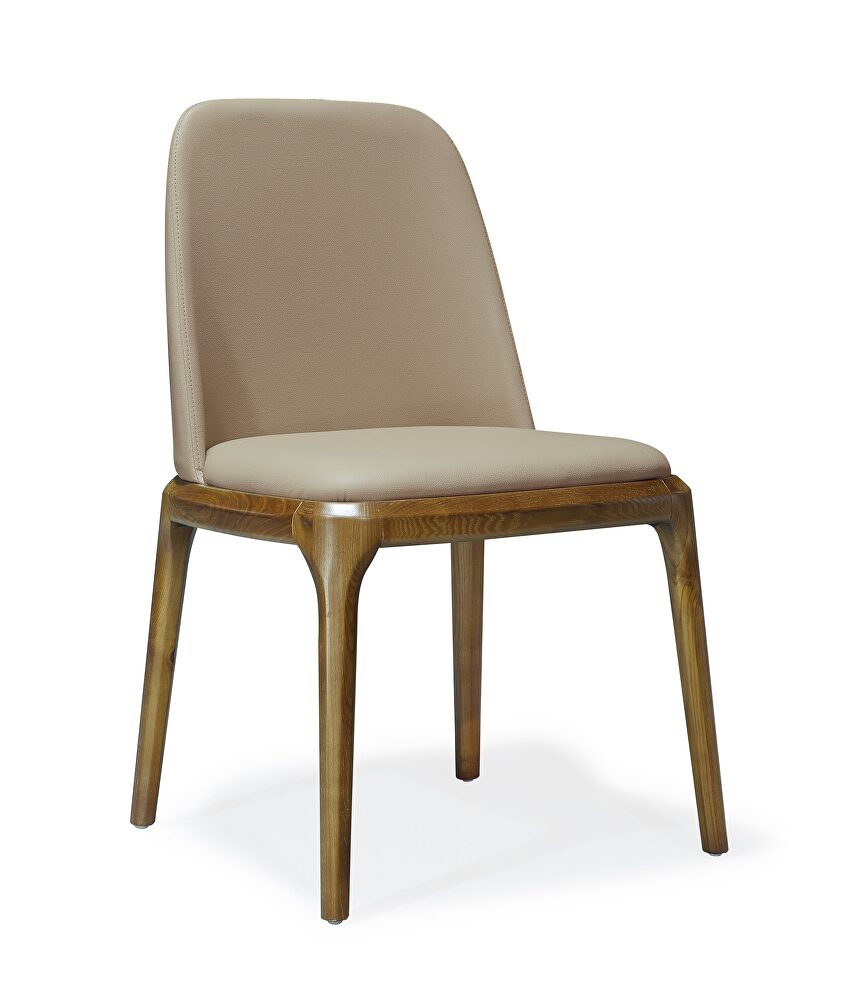 Tan and walnut faux leather dining chair by Manhattan Comfort