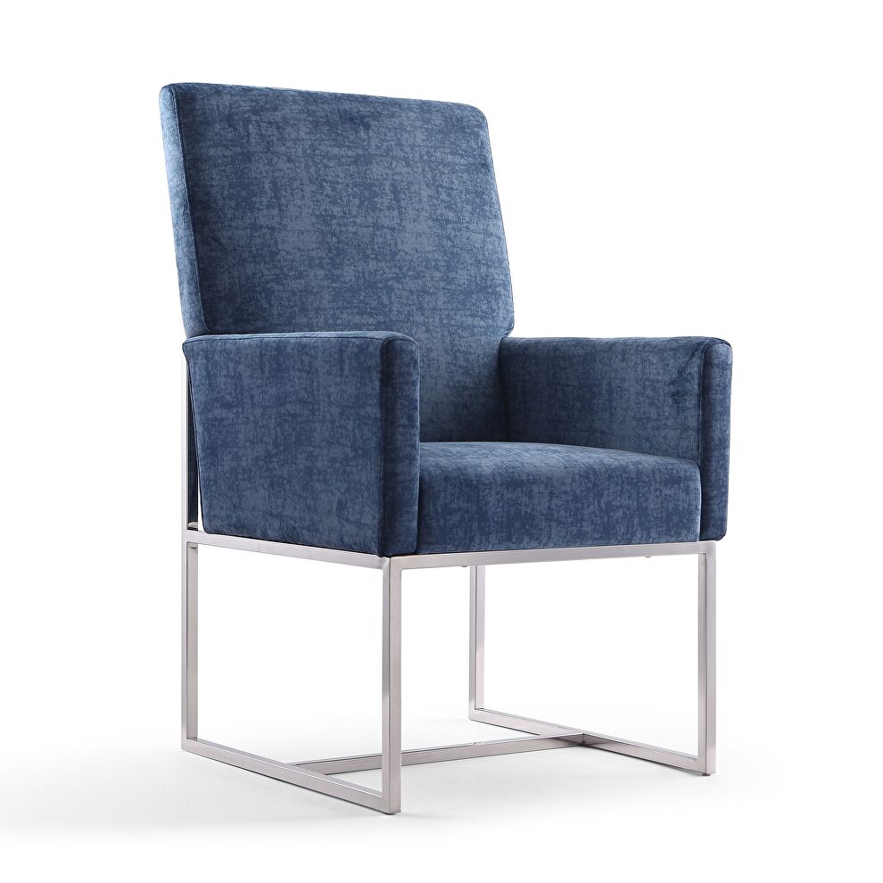 Blue velvet dining armchair by Manhattan Comfort