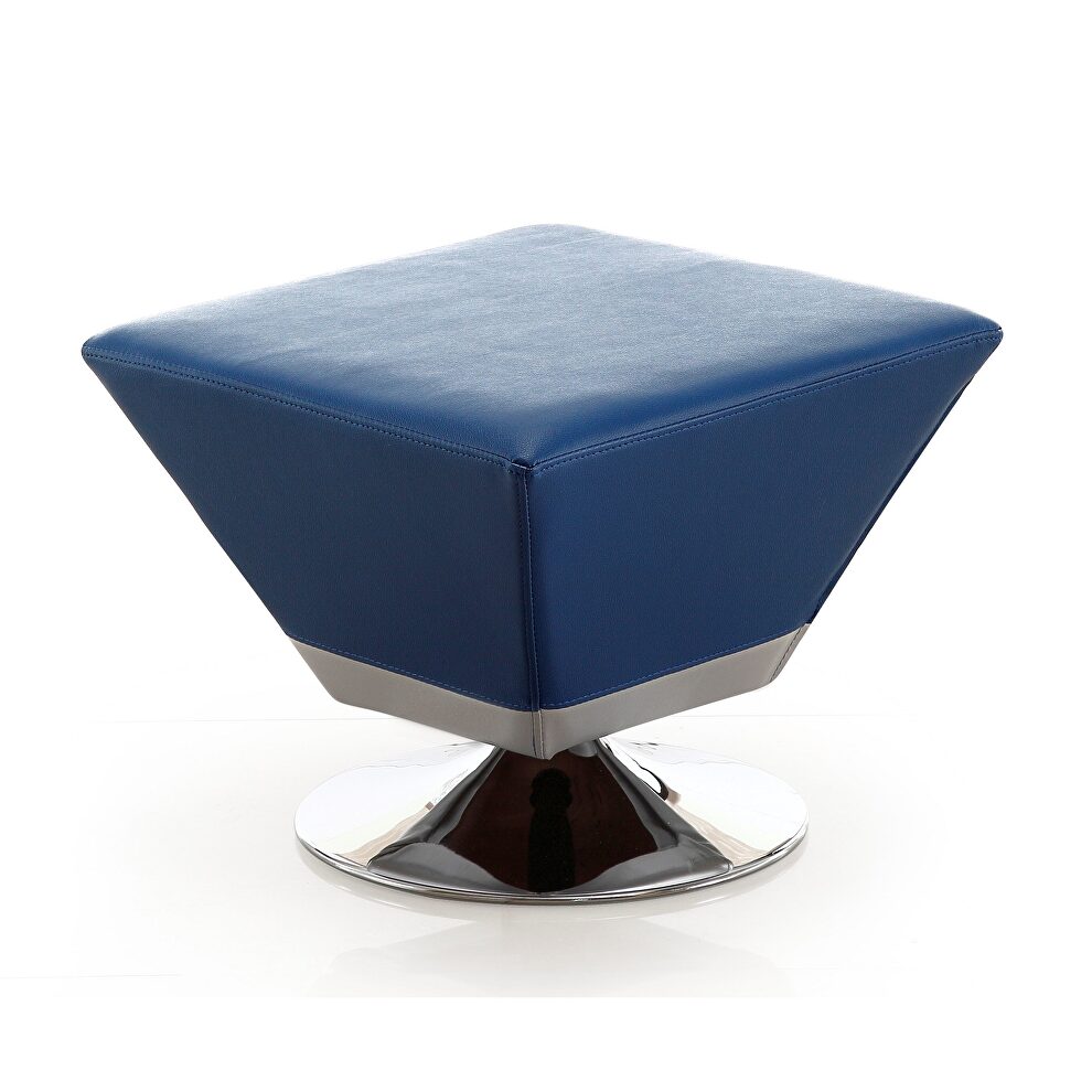 Blue and polished chrome swivel ottoman by Manhattan Comfort