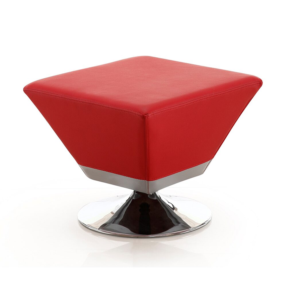 Red and polished chrome swivel ottoman by Manhattan Comfort