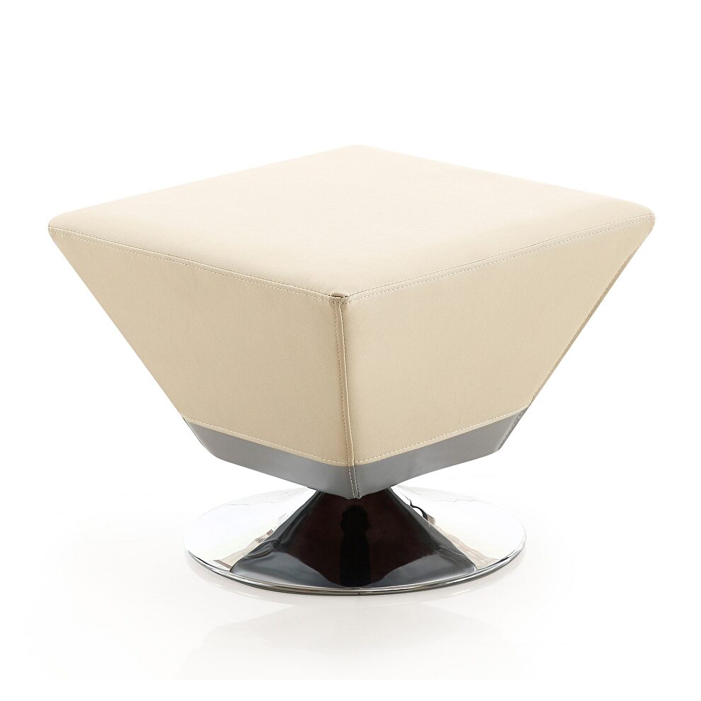 Tan and polished chrome swivel ottoman by Manhattan Comfort