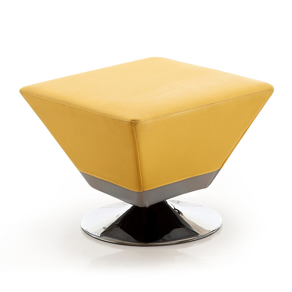 Yellow and polished chrome swivel ottoman by Manhattan Comfort