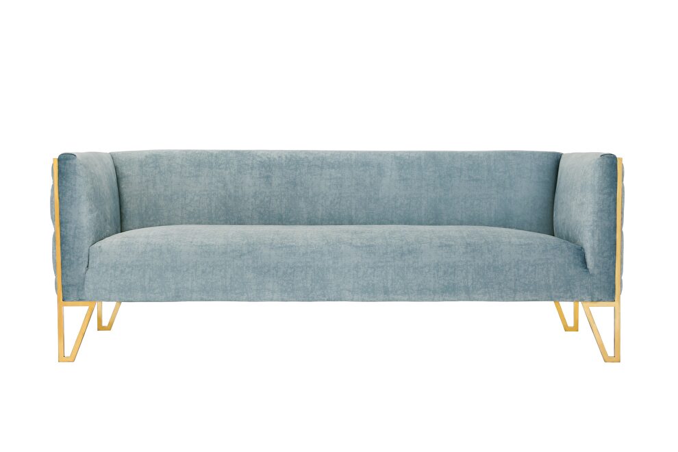 Ocean blue and gold velvet 3-seat sofa by Manhattan Comfort