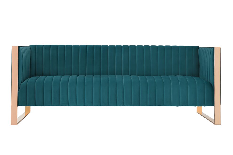 Aqua blue and rose gold 3-seat sofa by Manhattan Comfort