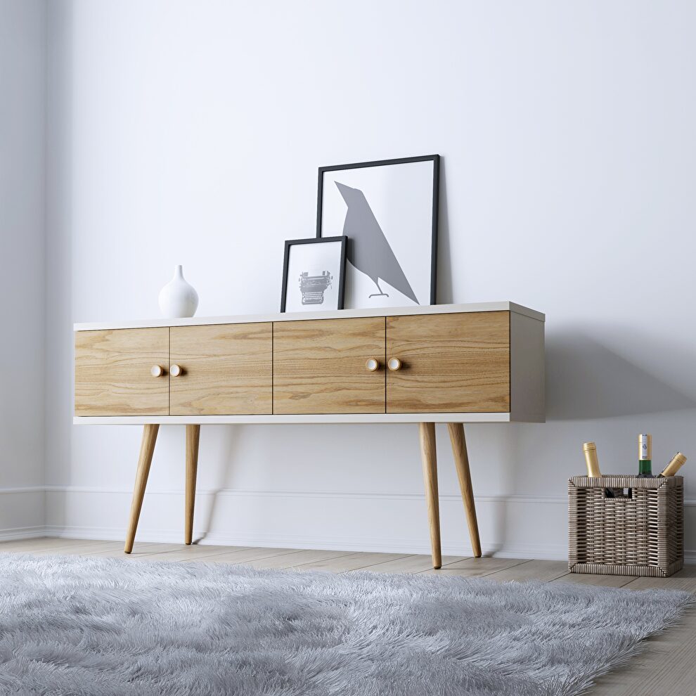 Sideboard with 2 shelves  in off white and cinnamon by Manhattan Comfort