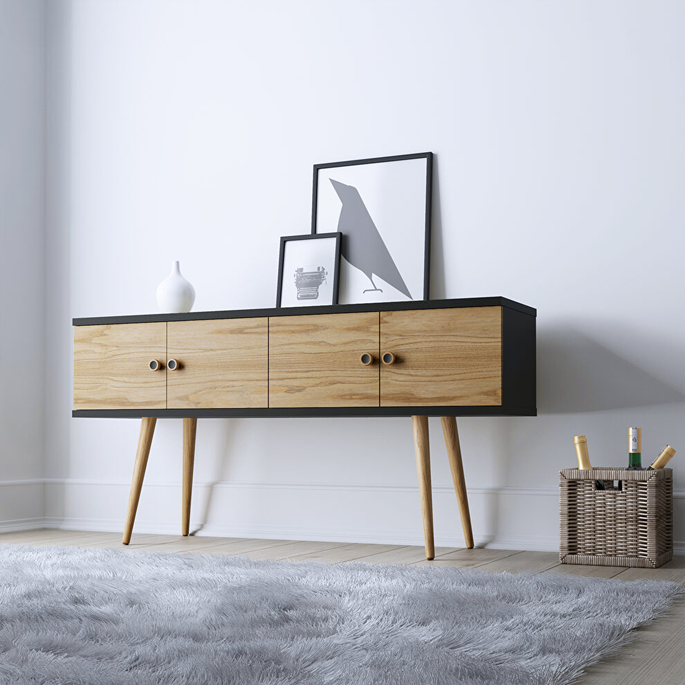 60.0 sideboard with 2 shelves in black and cinnamon by Manhattan Comfort