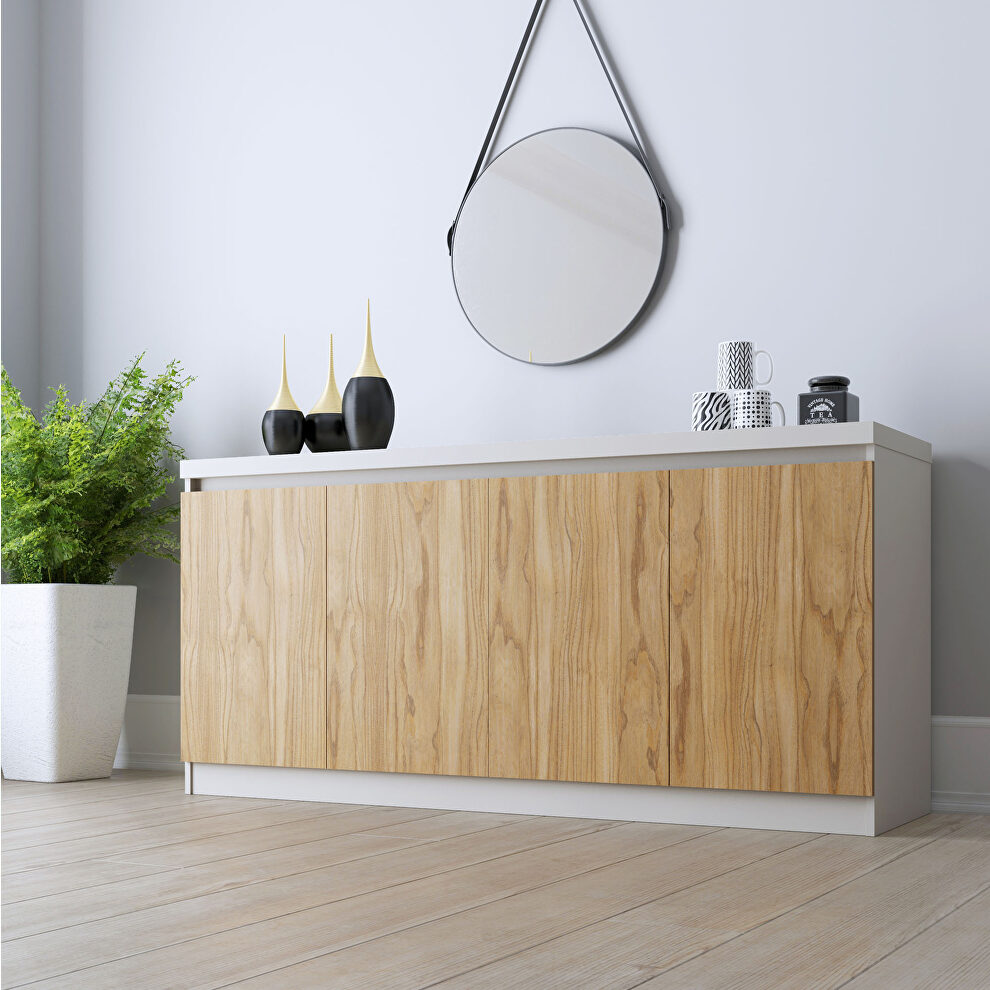 Sideboard with 6 shelves in cinnamon and off white by Manhattan Comfort
