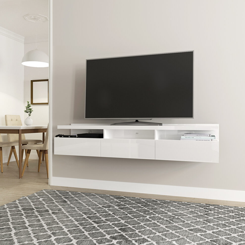 Half floating entertainment center with 3 drawers in white gloss by Manhattan Comfort