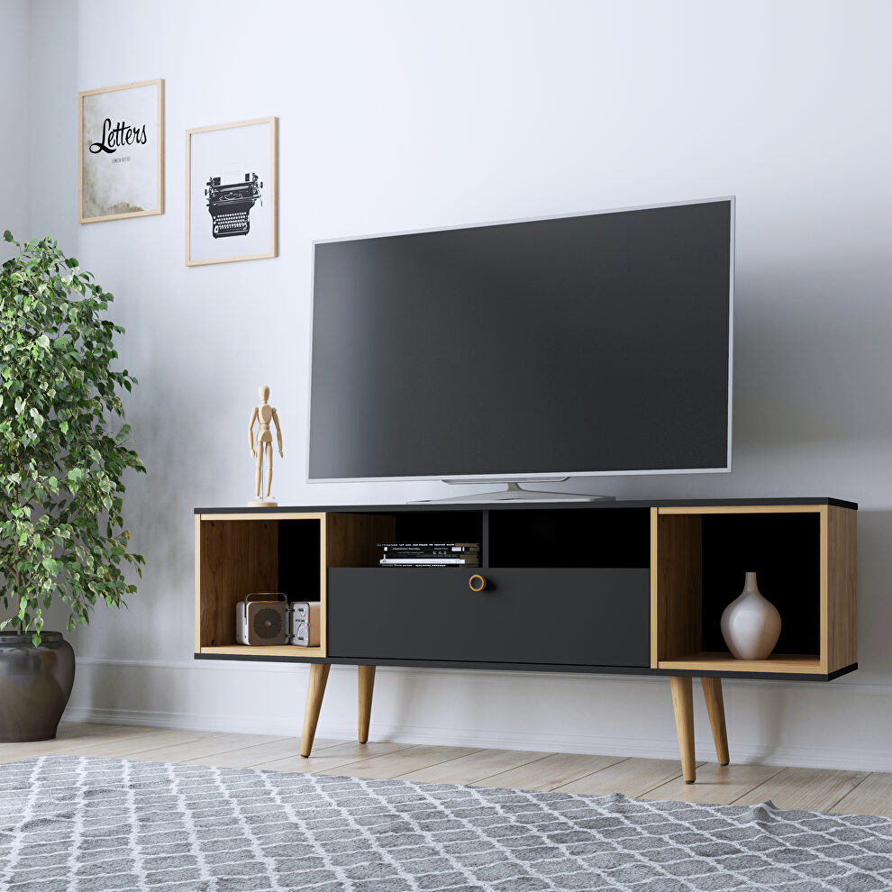 Tv stand with 6 shelves in black and cinnamon by Manhattan Comfort