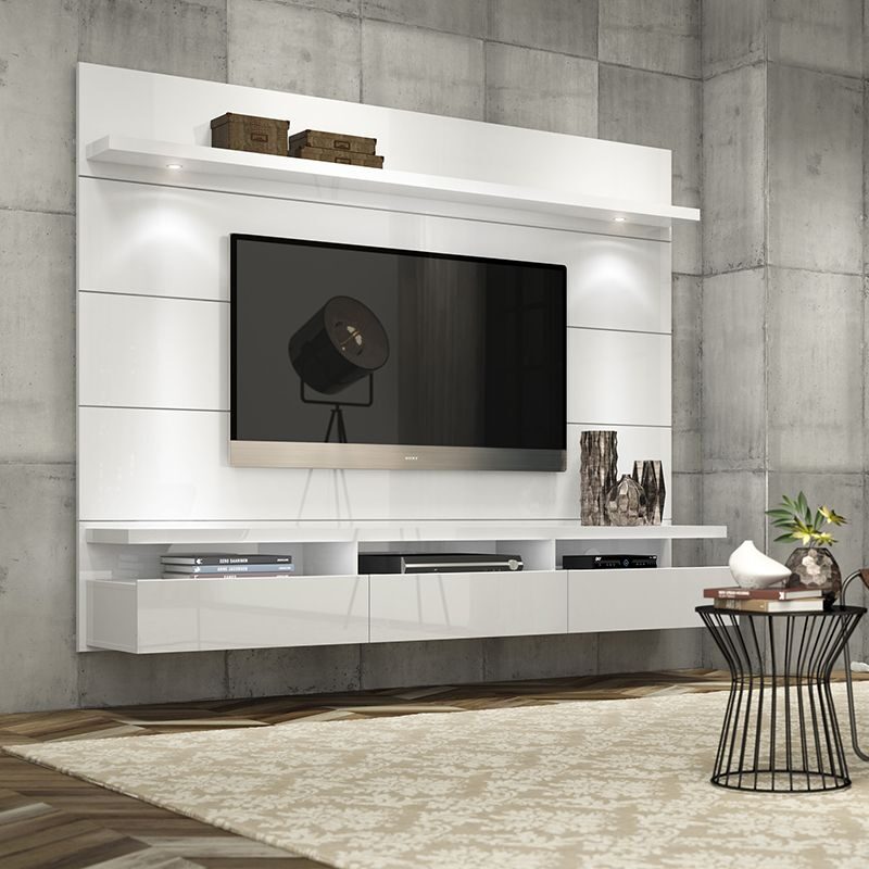 1.8 floating wall theater entertainment center in white gloss by Manhattan Comfort