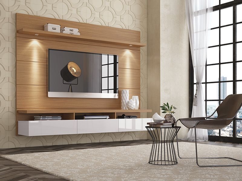 1.8 floating wall theater entertainment center in maple cream and off white by Manhattan Comfort