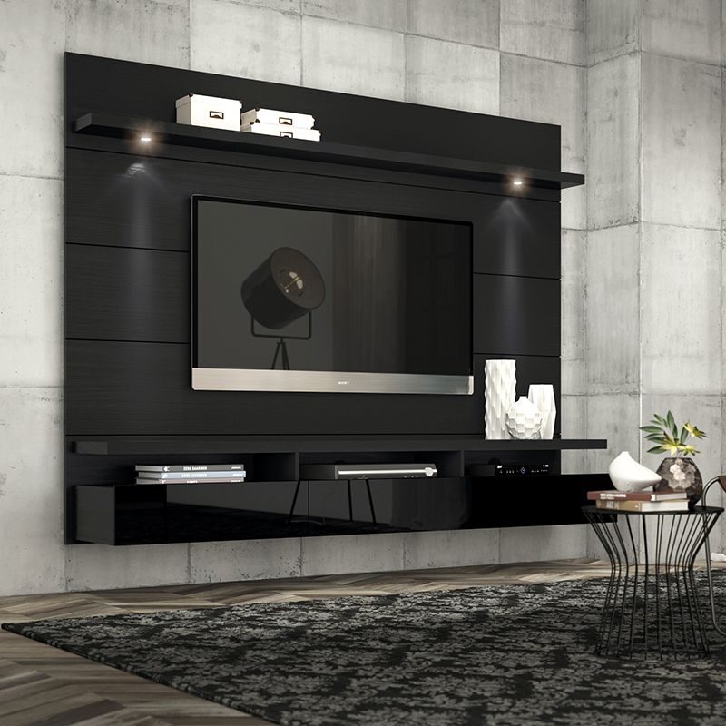 2.2 floating wall theater entertainment center in black gloss and black matte by Manhattan Comfort