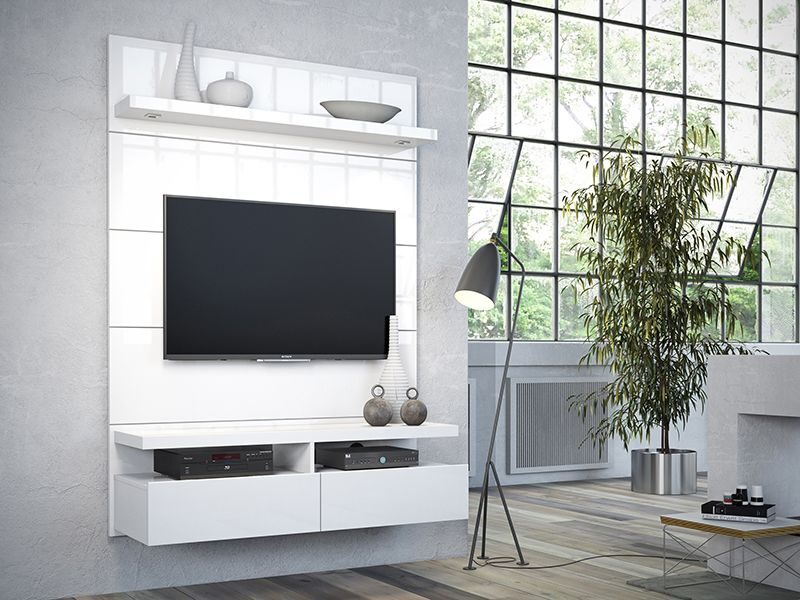 1.2 floating wall theater entertainment center in white gloss by Manhattan Comfort