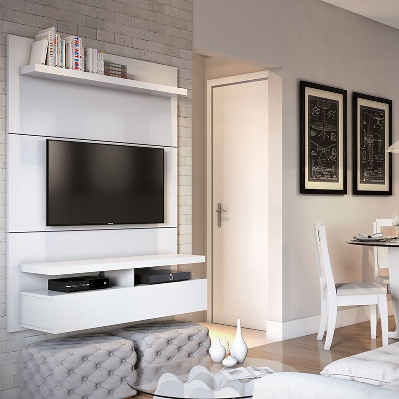 City 1.2 floating wall theater entertainment center in white gloss by Manhattan Comfort