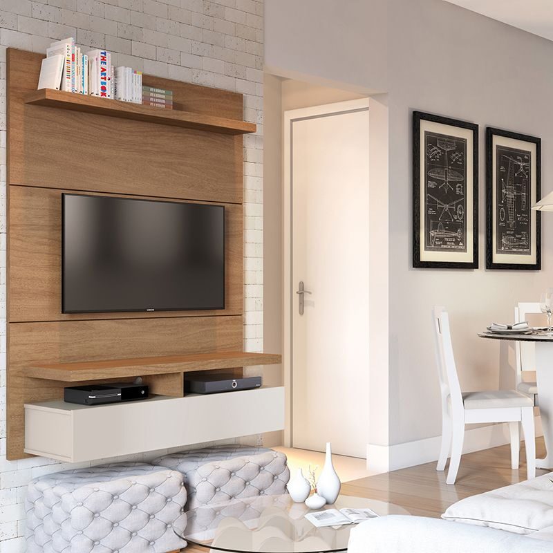 City 1.2 floating wall theater entertainment center in maple cream and off white by Manhattan Comfort