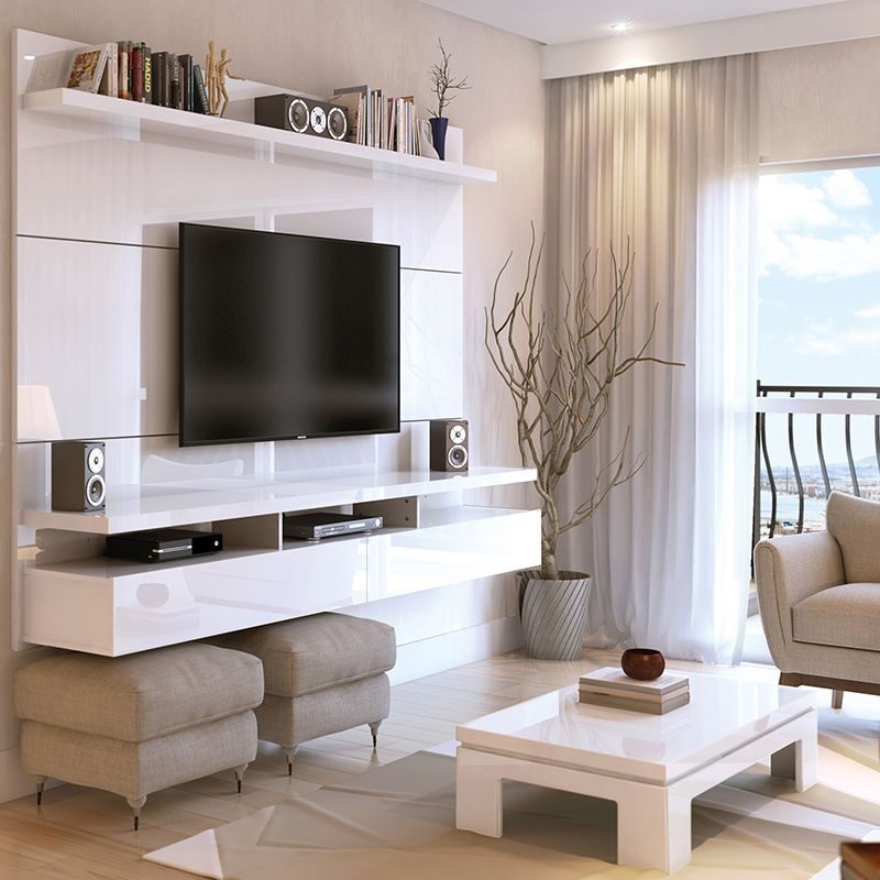 City 1.8 floating wall theater entertainment center in white gloss by Manhattan Comfort