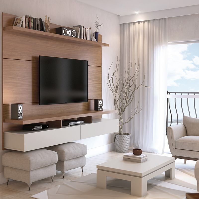 City 1.8 floating wall theater entertainment center in maple cream and off white by Manhattan Comfort