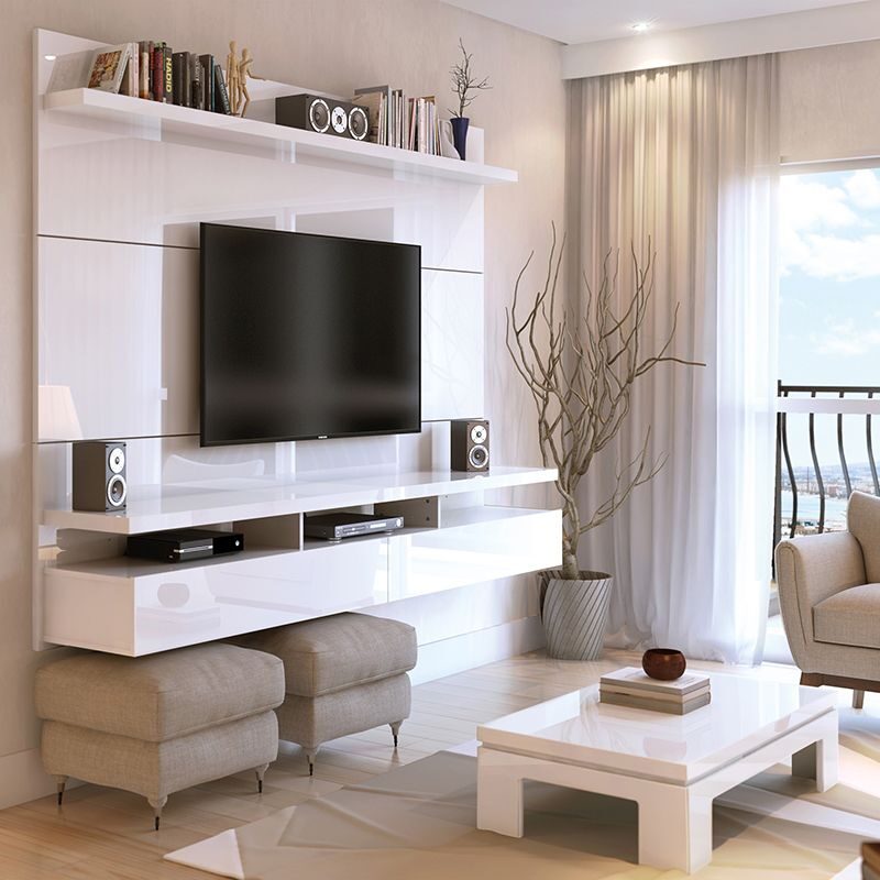 City 2.2 floating wall theater entertainment center in white gloss by Manhattan Comfort