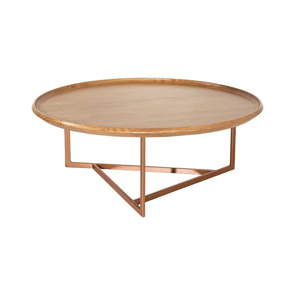 31.88 modern round coffee table with steel base in cinnamon by Manhattan Comfort