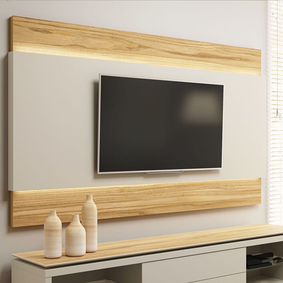 Lincoln TV panel with led lights  in off white and cinnamon by Manhattan Comfort