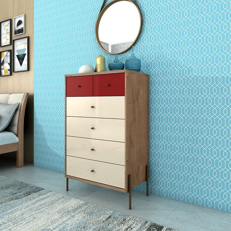 Joy 48.43 tall dresser with 6 full extension drawers in red and off white by Manhattan Comfort