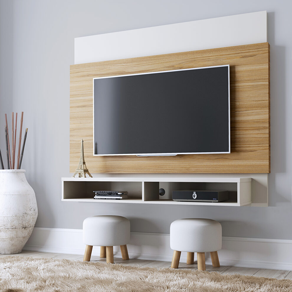 Floating entertainment center with 2 shelves in cinnamon and off white by Manhattan Comfort