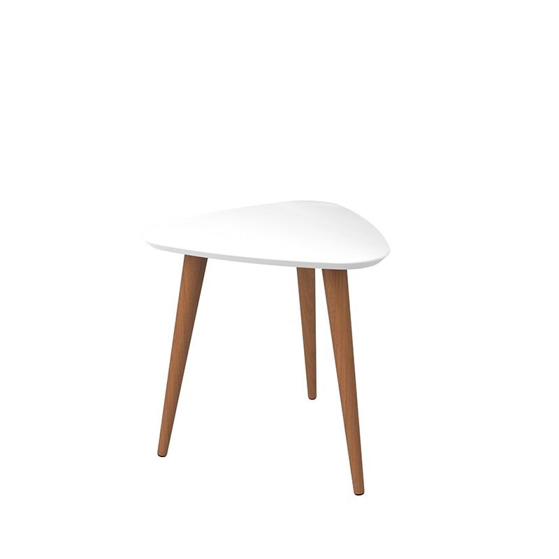 19.6 high triangle end table with splayed wooden legs in white gloss by Manhattan Comfort