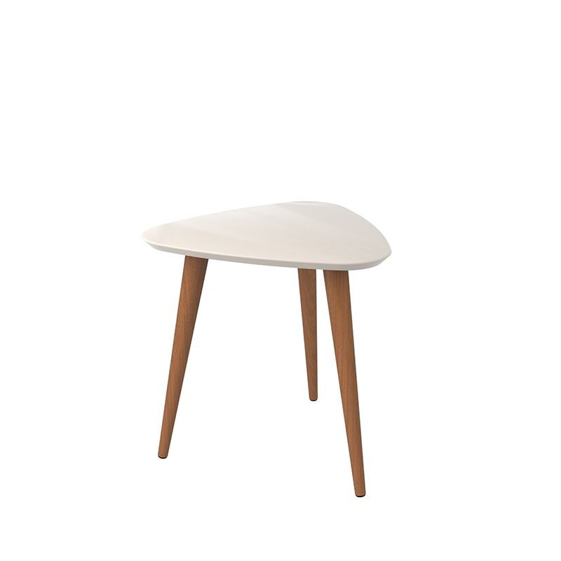 19.68 high triangle end table with splayed wooden legs in off white by Manhattan Comfort