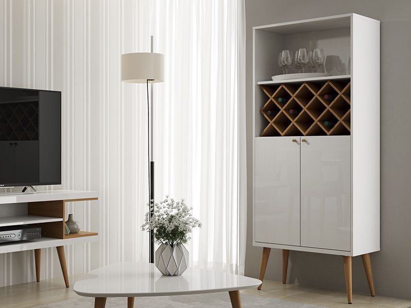 10 bottle wine rack china storage closet with 4 shelves in white gloss and maple cream by Manhattan Comfort